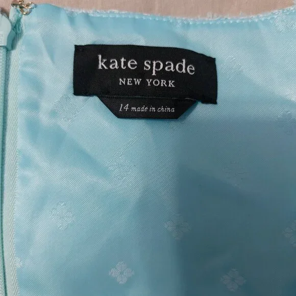 Kate Spade Dress 14 Light Blue Boucle Mini Fit Flare Sleeveless Feminine - Picture 12 of 15